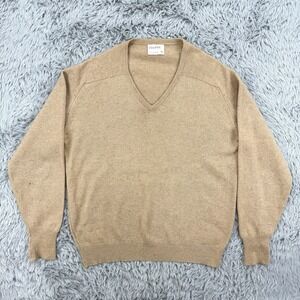 THANE Sweater Men's XL Beige 100% Cashmere Vintage Scottish V Neck Old‎ Money